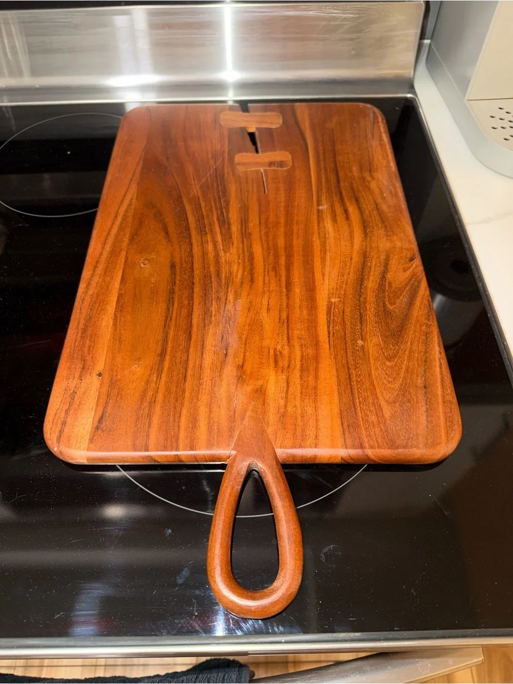 Crate and Barrel Acacia Serving Board with Loop Handle - Warm Brown